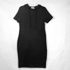 Missky Women's Black Hoodie Midi‎ Dress Size L Stretchy Casual Comfy Athleisure